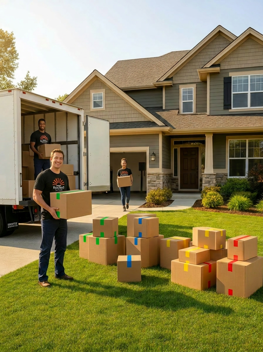 Rooted crew carefully moving belongings from a Bay Area home